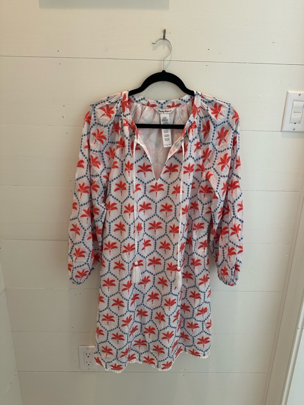 Tommy Bahama White Cover Up with Coral and Blue Floral Motif